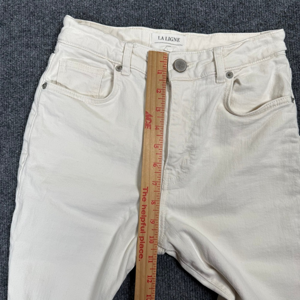 La Ligne Off White High Rise Straight Leg Jeans Size 25 Cream Denim Pants - Picture 7 of 9